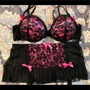 Hot Pink Bra and Garter Skirt w/ built in thong